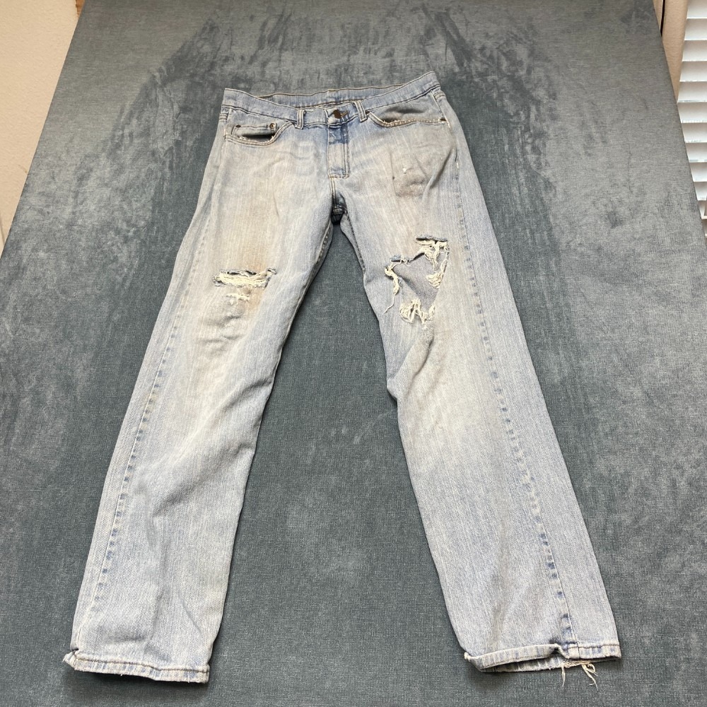 Wrangler 5-Star Relaxed Fit Jeans Men 33x32 Blue Denim Cotton Stretch Distressed
